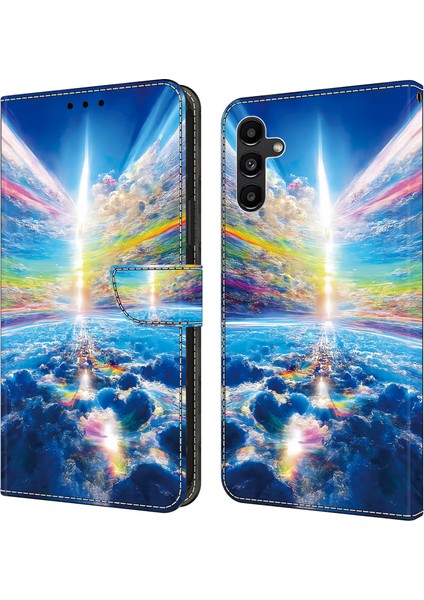 Samsung Galaxy A55 5g Deri Kılıf Cüzdan Standlı Telefon Kapak Desen Baskılı - Renkli Gökyüzü (Yurt Dışından)