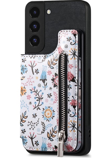 Samsung Galaxy S22 5g Renkli Baskılı Kartlık Fermuar Tasarımı Arka Kabuk Için D10 Telefon Kılıfı - Siyah (Yurt Dışından)