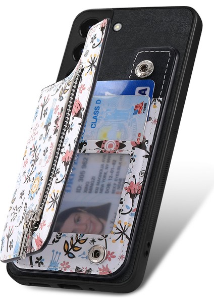 Samsung Galaxy S22 5g Renkli Baskılı Kartlık Fermuar Tasarımı Arka Kabuk Için D10 Telefon Kılıfı - Siyah (Yurt Dışından) modelleri