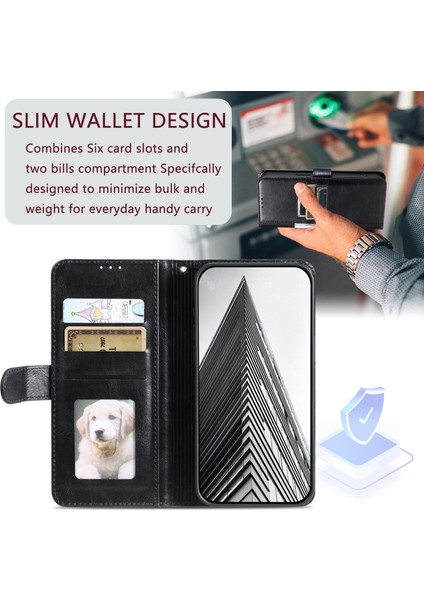 013 Stil iPhone 13 Kılıfı Pu+Tpu 6 Kart Yuvalı Standlı Telefon Kapağı - Siyah (Yurt Dışından) fırsatları