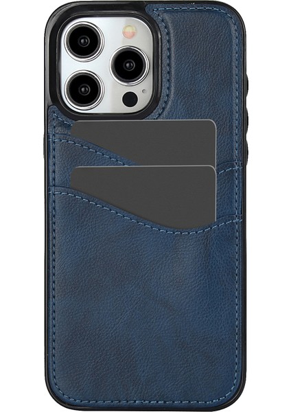 iPhone 14 Pro Max Için Kılıf Kart Yuvası Düşmeyi Önleyici Pu+Tpu Telefon Koruyucu-Mavi (Yurt Dışından)