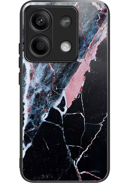Xiaomi Redmi Note 13 5g Kılıf Temperli Cam+Tpu Telefon Kapağı Desen Baskı - Siyah Mermer (Yurt Dışından)