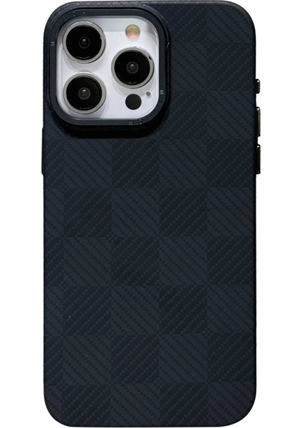 iPhone 15 Pro Max Kılıf Izgara Desenli Sert Pc Koruyucu Telefon Kapağı - Blok (Yurt Dışından)