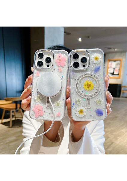 iPhone 13 Pro Max Kılıf Pc+Tpu Cep Telefonu Kapağı Manyetik Epoksi Kurutulmuş Çiçek Telefon Kabuğu - Lobelia Erinus (Yurt Dışından) indirimleri