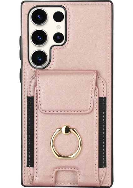Samsung Galaxy S23 Ultra Kılıf Deri + Tpu Kickstand Kart Tutucu Telefon Kapağı - Pembe Altın (Yurt Dışından) fiyatları