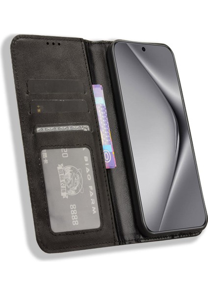 Huawei Pura 70 Kılıf Standı Cüzdan Retro Doku Deri Flip Telefon Kapağı - Siyah (Yurt Dışından) modelleri