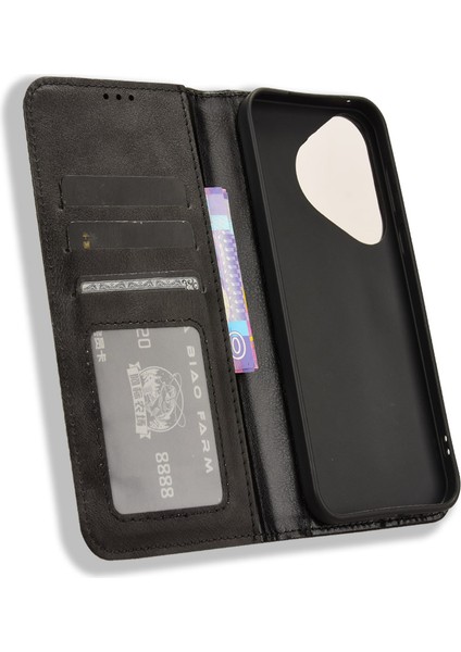 Huawei Pura 70 Kılıf Standı Cüzdan Retro Doku Deri Flip Telefon Kapağı - Siyah (Yurt Dışından) indirimleri