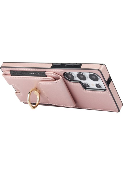 Samsung Galaxy S23 Ultra Kılıf Deri + Tpu Kickstand Kart Tutucu Telefon Kapağı - Pembe Altın (Yurt Dışından) fırsatları