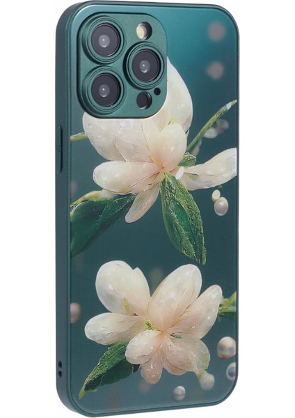 iPhone 13 Pro Max Için Kyw Serisi Kılıf Desenli Baskı Tasarımlı Temperli Cam Telefon Kılıfı - Yeşil / Yasemin (Yurt Dışından)