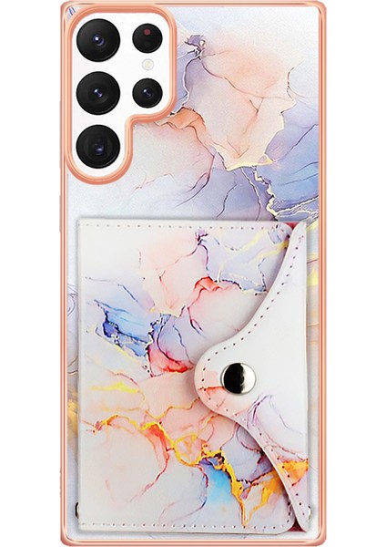 Samsung Galaxy S22 Ultra 5g Telefon Kılıfı Yb Deri Kaplama Serisi-9 Kart Tutucu Kickstand Imd Kapak - 004 Mermer Beyaz (Yurt Dışından) fiyatları
