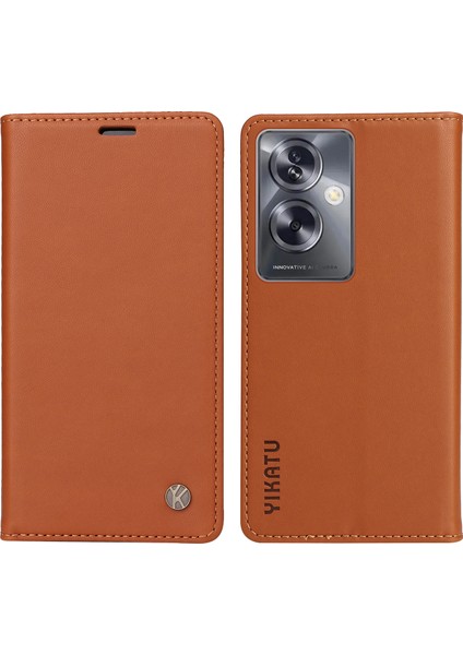 Yıkatu YK-001 Oppo A79 5g / A2 5g Kılıf Manyetik Adsorpsiyon Deri Telefon Kapağı - Kahverengi (Yurt Dışından)