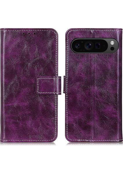 Google Pixel 9 Pro Için Kılıf Retro Tarzı Pu Deri+Tpu Darbeye Dayanıklı Telefon Kabuğu - Mor (Yurt Dışından)