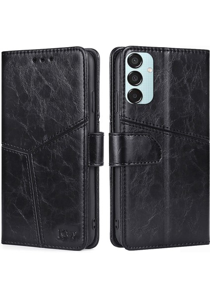 Samsung Galaxy M15 5g Telefon Kapağı Baskı Geometrik Ekleme Standı Kabuğu Için Cüzdan Kılıf - Siyah (Yurt Dışından)