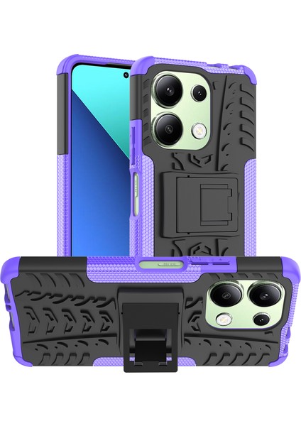 Xiaomi Redmi Note 13 4g Kickstand Kılıf Pc+Tpu Lastik Desenli Koruyucu Telefon Kapağı - Mor (Yurt Dışından)