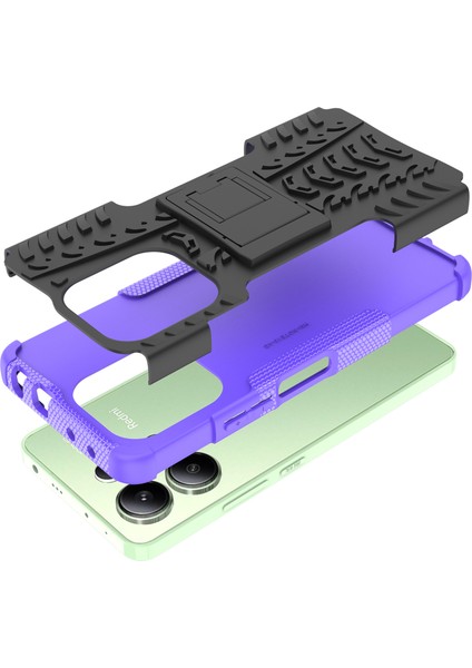 Xiaomi Redmi Note 13 4g Kickstand Kılıf Pc+Tpu Lastik Desenli Koruyucu Telefon Kapağı - Mor (Yurt Dışından) fiyatları