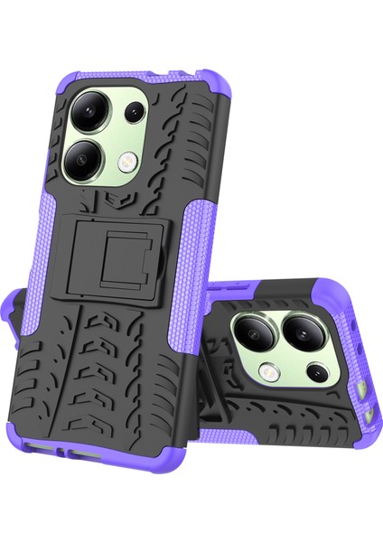 Xiaomi Redmi Note 13 4g Kickstand Kılıf Pc+Tpu Lastik Desenli Koruyucu Telefon Kapağı - Mor (Yurt Dışından) fırsatları