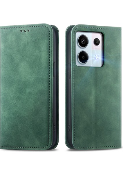 Xiaomi Redmi Note 13 Pro 5g / Poco X6 5g Kılıf Pu Deri Cilt Dokunuşlu Cüzdan Telefon Kapağı - Yeşil (Yurt Dışından)
