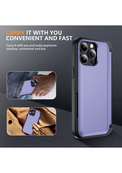 iPhone 13 Pro Için Kılıf Tpu+Pc Telefon Kılıfı ve Destek Çubuğu / Kart Tutucu Yuvası - Açık Mor (Yurt Dışından) modelleri