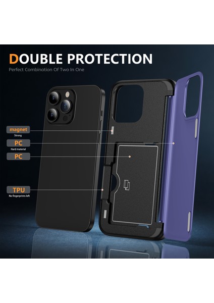 iPhone 13 Pro Için Kılıf Tpu+Pc Telefon Kılıfı ve Destek Çubuğu / Kart Tutucu Yuvası - Açık Mor (Yurt Dışından) indirimleri