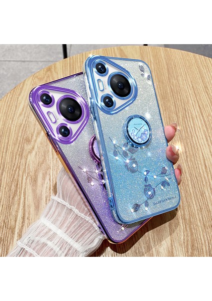 Kadem Huawei Pura 70 Pro / Pura 70 Pro+ Kickstand Kılıfı Yapay Elmas Çiçek Tpu Telefon Kabuğu - Gül Altın (Yurt Dışından) modelleri