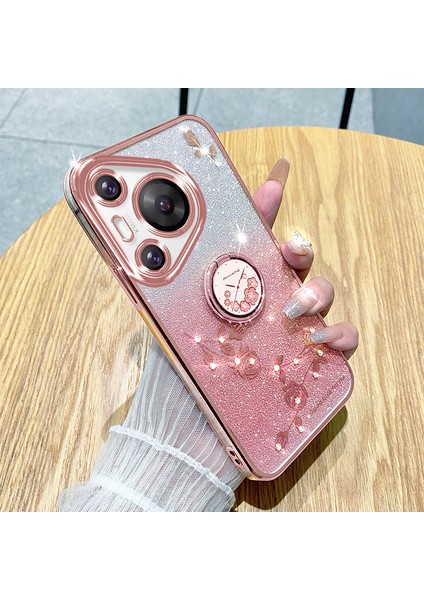 Kadem Huawei Pura 70 Pro / Pura 70 Pro+ Kickstand Kılıfı Yapay Elmas Çiçek Tpu Telefon Kabuğu - Gül Altın (Yurt Dışından) indirimleri