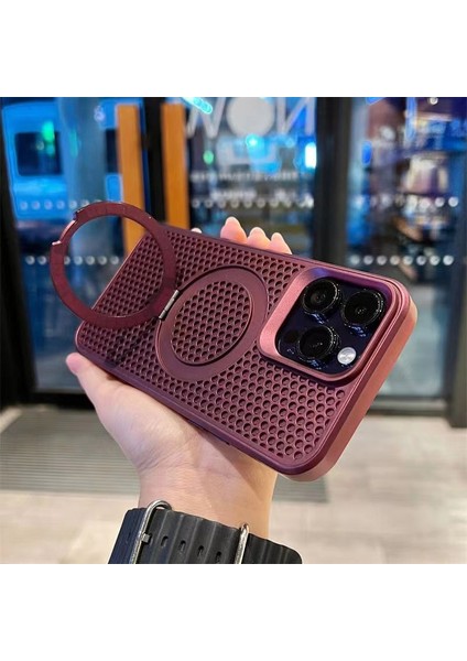 iPhone 12 Pro Max Için Kılıf Pc+Tpu Telefon Kapağı Soğutma Çubuğu Magsafe ile Uyumlu - Şarap Kırmızısı (Yurt Dışından)