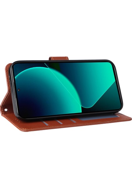 Xiaomi 13T / 13T Pro / Redmi K60 Ultra Kılıf Katlanır Standlı Deri Cüzdan Telefon Kapağı - Kahverengi (Yurt Dışından)