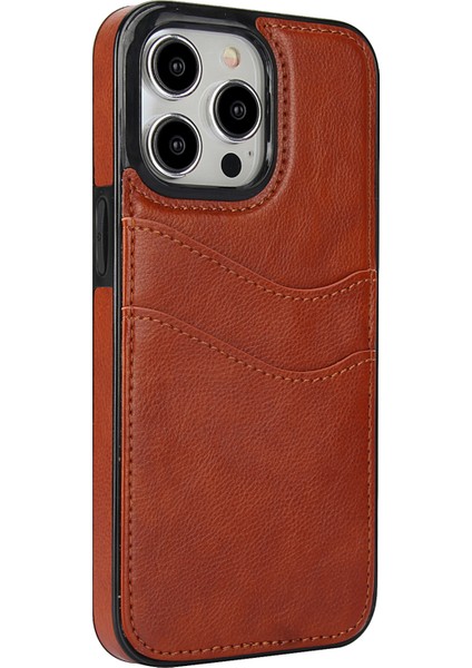 iPhone 14 Pro Max Için Kılıf Kart Yuvası Düşmeyi Önleyici Pu+Tpu Telefon Koruyucu-Kahverengi (Yurt Dışından)