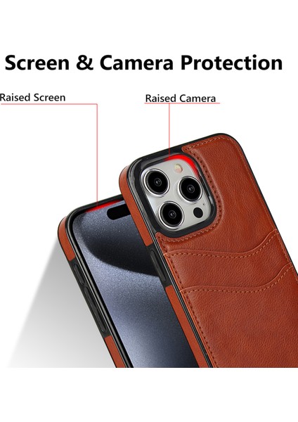 iPhone 14 Pro Max Için Kılıf Kart Yuvası Düşmeyi Önleyici Pu+Tpu Telefon Koruyucu-Kahverengi (Yurt Dışından)