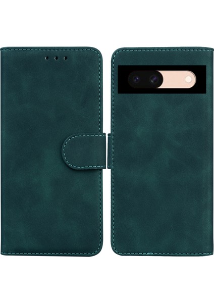 Google Pixel 8A Telefon Standı Kılıfı Cüzdan Pu Deri Çevirme Düz Renkli Cep Telefonu Kapağı - Yeşil (Yurt Dışından)