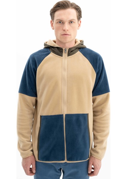 Erkek Basic Regular Fit Kapüşonlu Kanguru Cepli Tüy Bırakmayan Softech Polar Tam Fermuarlı Sweatshirt K26324674301