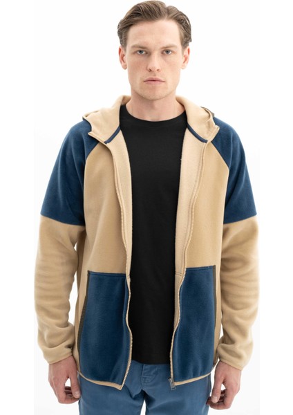 Erkek Basic Regular Fit Kapüşonlu Kanguru Cepli Tüy Bırakmayan Softech Polar Tam Fermuarlı Sweatshirt K26324674301