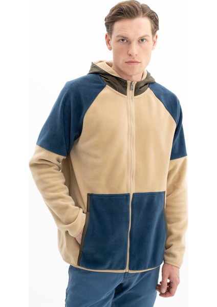 Erkek Basic Regular Fit Kapüşonlu Kanguru Cepli Tüy Bırakmayan Softech Polar Tam Fermuarlı Sweatshirt K26324674301