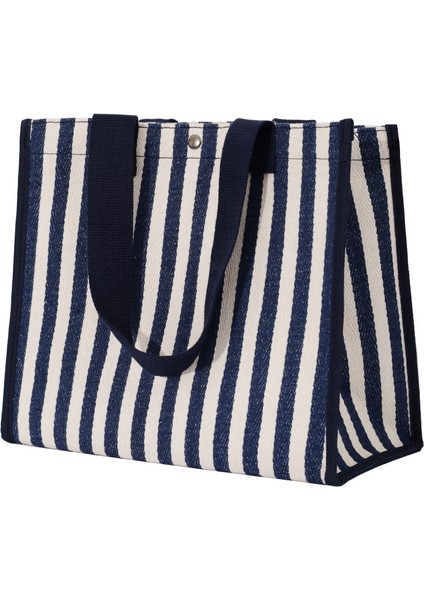 Casual Stripe Tote Çanta Bayanlar Denim Çanta Orta Hafif Omuz Messenger Çanta (Yurt Dışından)