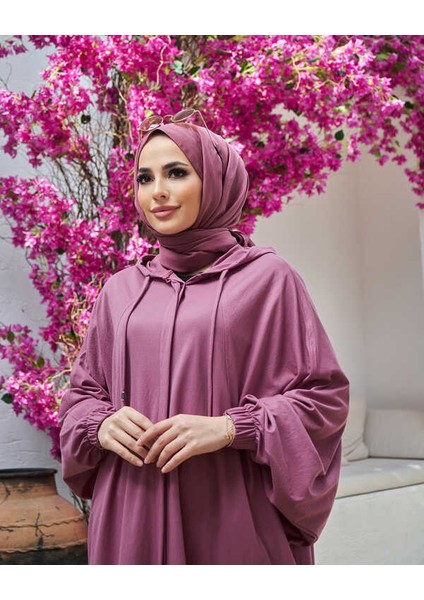 6465-ANCELINA Kapşonlu Yarasa Tunik Lila indirimleri