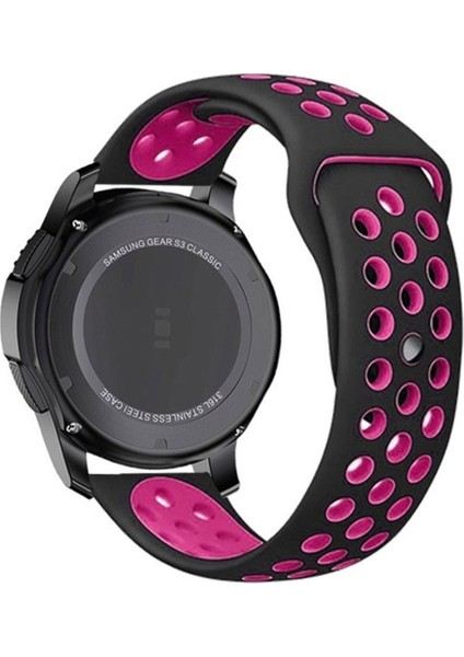 Amazfit Gtr/Gtr 2/Gtr 2e 47 mm (22 Mm) Uyumlu Kordon Silikon Nike Delikli Spor Kayış, Siyah-Rose G