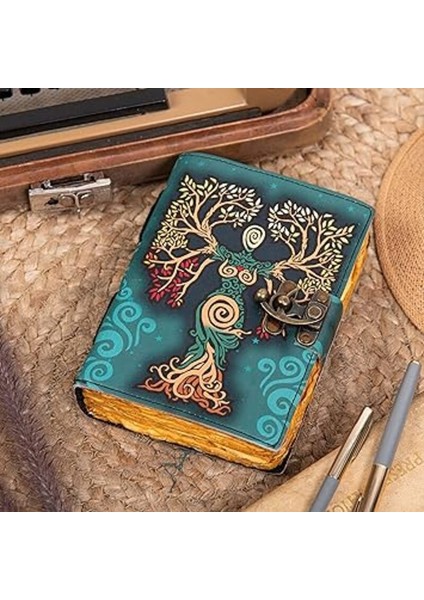 Overlord Craft, Hatıra Defteri, Anı Defteri, Günlük, Vintage, Journal, Turkuaz, El Yapımı Defter, %100 El Yapımı Sayfalar, Deri, 15X20 cm