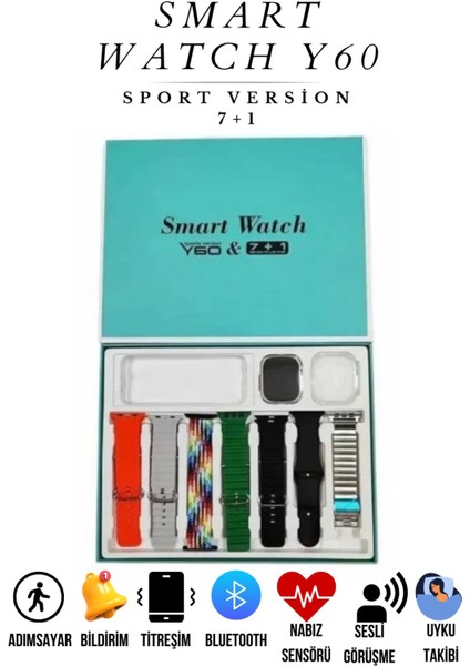 7 In 1 Akıllı Saat Y60 Ultra Plus 7 Kordon Koruma Kılıf Hediyeli Watch