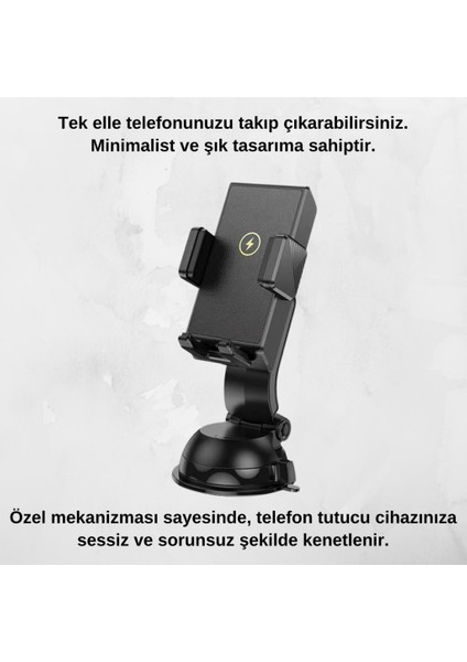 Torpido Üstü ve Ön Cama Yapışan 15W Kablosuz Araç Şarjı Tutucu Iphone 12 13 14 15 Pro Max Uyumlu