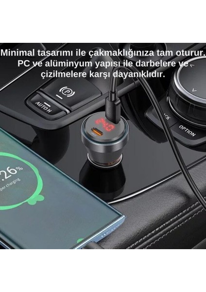 Super Şarj Dijital Göstergeli Çift Type-C Girişli PD60W Araç Şarjı Araç Çakmaklık Hızlı Şarj modelleri