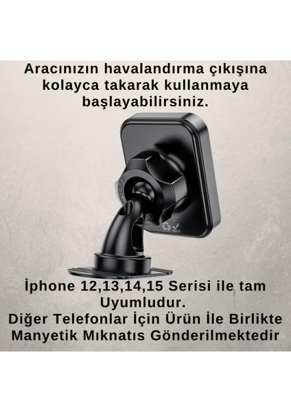 360° Döner Başlıklı Magsafe Uyumlu Torpido Üstü Araç Tutucu Iphone 12 13 14 15 Pro Max Uyumlu