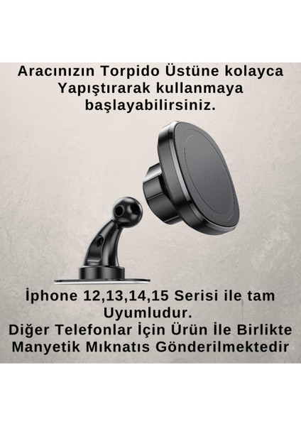 360° Döner Başlıklı Magsafe Uyumlu Torpido Üstü Araç Tutucu Iphone 12 13 14 15 Pro Max Uyumlu