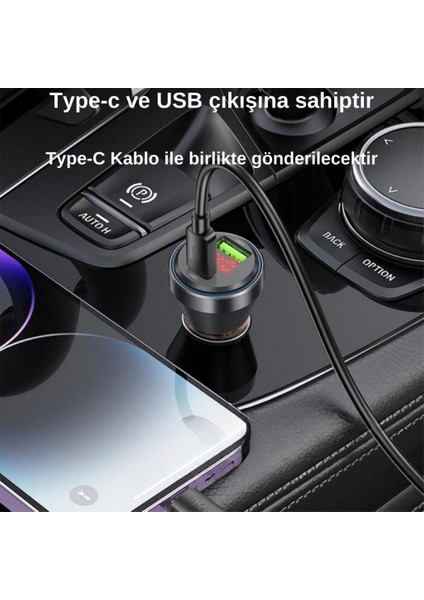 Super Şarj Dijital Göstergeli Usb+Type-C Giriş PD48W Araç Çakmaklık Şarjı Type-C Şarj Kablosu