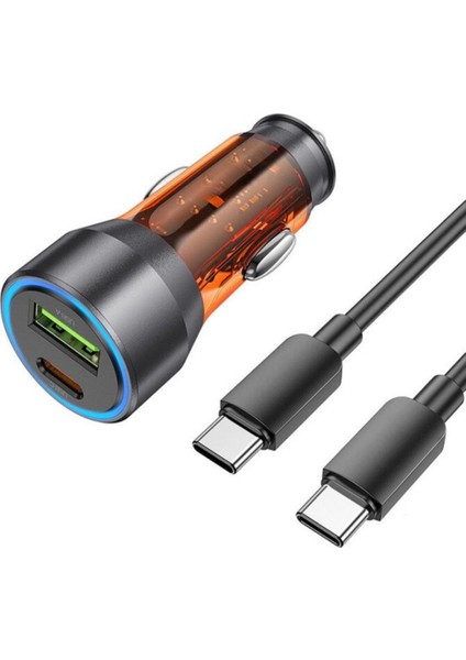 Super Şarj Usb+Type-C Giriş PD43W Araç Çakmaklık Şarjı Type-C Şarj Kablosu Araç Şarj Cihazı