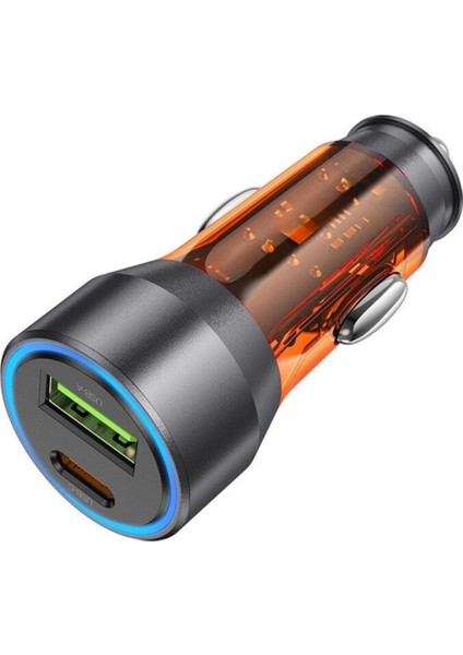 Super Şarj Usb+Type-C Giriş PD43W Araç Çakmaklık Şarjı Araç Hızlı Şarj Tüm Araçlara Uyumlu