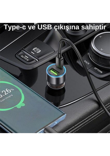 Super Şarj Usb+Type-C Giriş PD43W Araç Çakmaklık Şarjı Araç Hızlı Şarj Tüm Araçlara Uyumlu