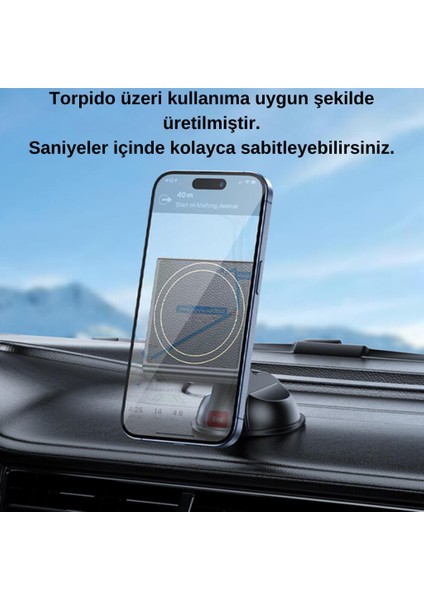 360° Döner Başlıklı Magsafe Uyumlu Torpido Üstü Araç Tutucu Iphone 12 13 14 15 Pro Max Uyumlu