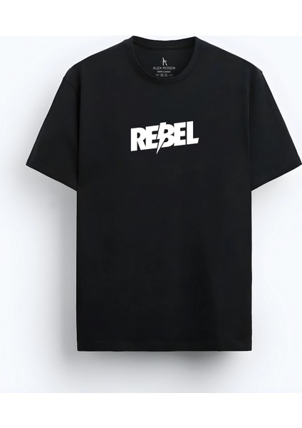 Unisex Oversize Bisiklet Yaka Baskılı Kısa Kollu Siyah Tişört