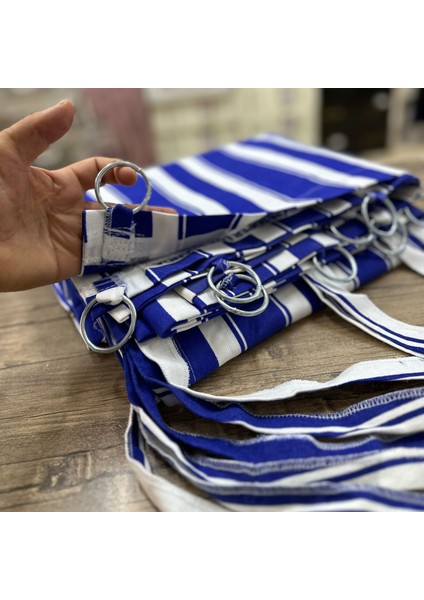 Halkalı Mavi-Beyaz Çizgili Özel Dikim Lüks Branda Balkon Perdesi fırsatları