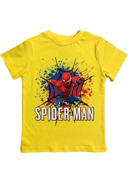 Baskılı Örümcek Adam Pamuklu Penye Kumaş Yazlık Çocuk Tişört